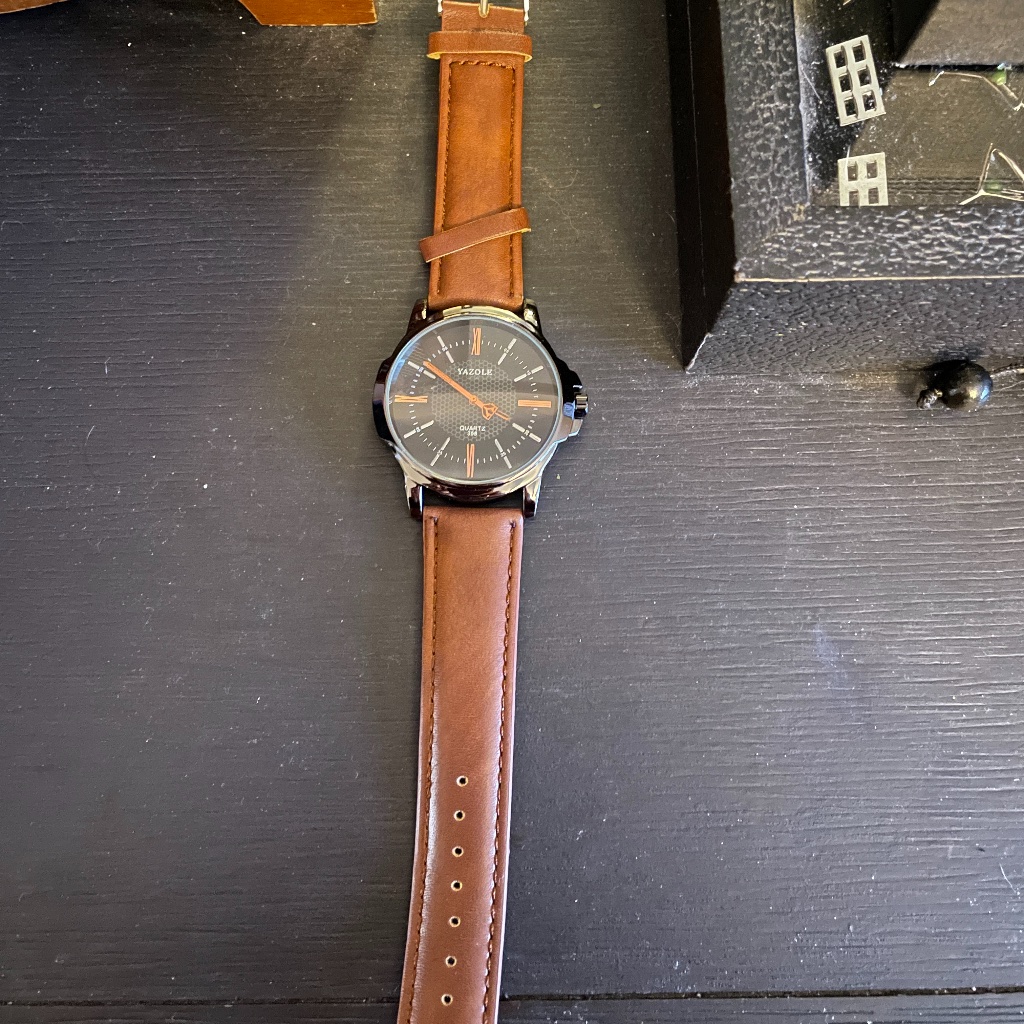 Black Face With Brown Leather Strap Watch Black Face With Brown Leather Strap Watch